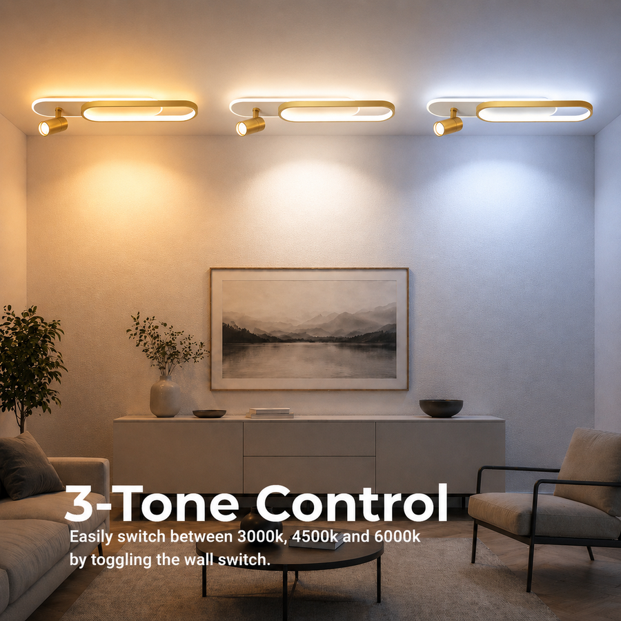 Lustra LED cu Proiector Reglabil FISSO Camilla, 48W, lumina Rece/Calda/Neutra 3000K/4000K/6000K, Auriu Lucios, Metal si Acril