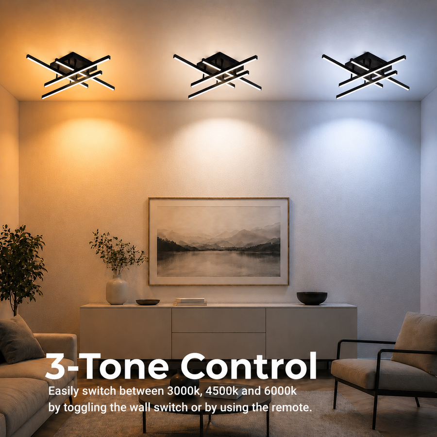Lustra LED cu Telecomanda LINEX, 52W, 4 Elemente, Liniara, lumina Rece/Calda/Neutra, Dimabila, Negru