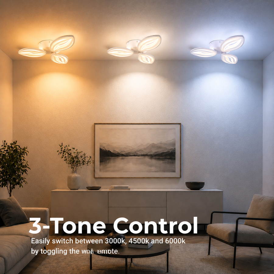 Lustra LED cu telecomanda ORCHID 40W, 3 Petale, lumina Rece/Calda/Neutra, Dimabila, Alb