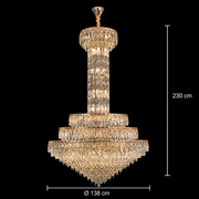 Candelabru Cristal GRAND 87xE14, D138 cm, Auriu, Inaltime Reglabila, Metal si Cristal