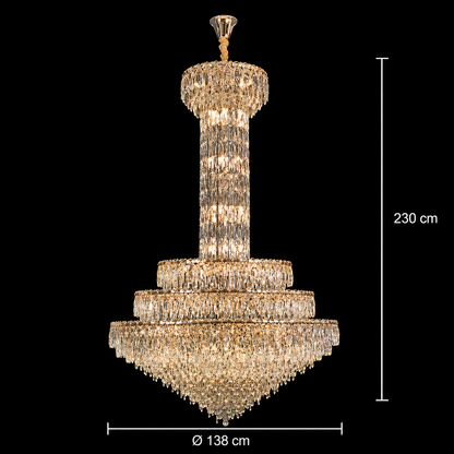 Candelabru Cristal GRAND 87xE14, D138 cm, Auriu, Inaltime Reglabila, Metal si Cristal