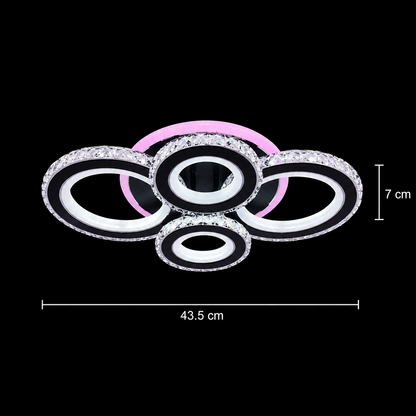 Lustra LED cu telecomanda si cristal NOVA ROTONDA RGB 82W, 4 Cercuri, lumina Rece/Calda/Neutra, Dimabila, Negru