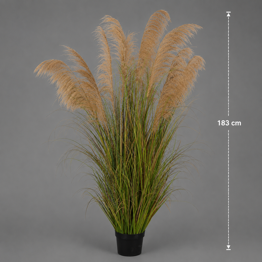 Plantă decorativă în ghiveci, 13 fire, 183cm, Stuf Artificial si Iarba, Material Textil si Plastic, Verde Tomnal