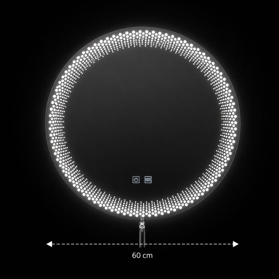 Oglinda LED Rotunda Nexos, 60cm, 24W, Lumina Calda/ Rece/ Neutra, Senzor, Sistem Dezaburire, Ceas si Termometru, Dimabila
