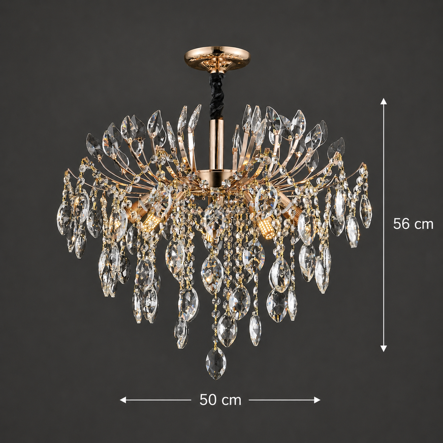 Candelabru Cristal PALERMO Eleganza 5xE14, Diametru 50cm, Auriu