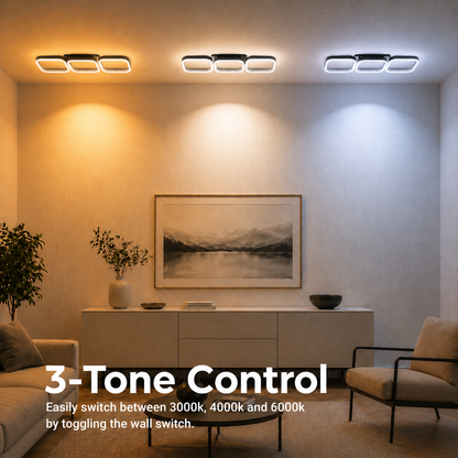Lustra LED VERTEX 34W, 3 Patrate, Liniara, lumina Rece/Calda/Neutra, Neagra