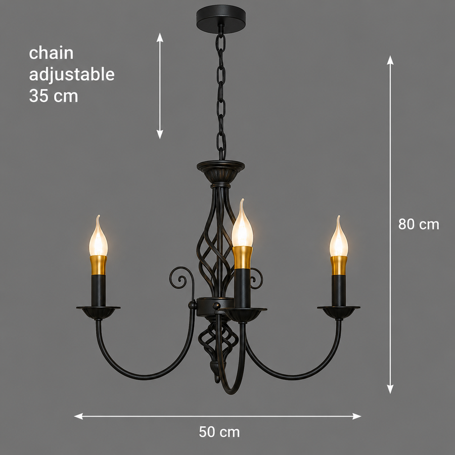 Lustra ANJOUX Eleganza, 3xE14, Diametru 50cm, Negru, Inaltime Reglabila, Metal