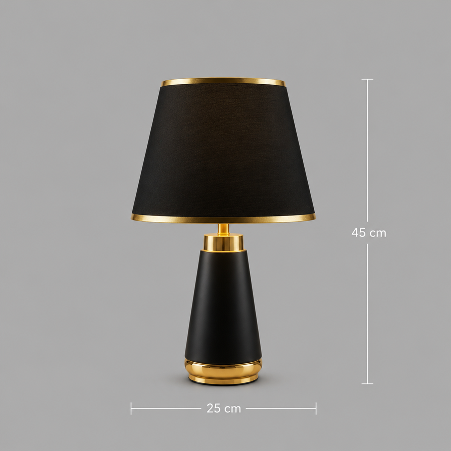 Veioza VZ210BK, 1x E27,Metal si Textil, Negru si Auriu
