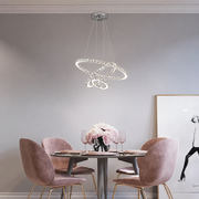 Lustra LED suspendata cu telecomanda si cristal PRISM LUMINIS 79W, 3 Cercuri, lumina Rece/Calda/Neutra, Dimabila, Crom, Inaltime Reglabila