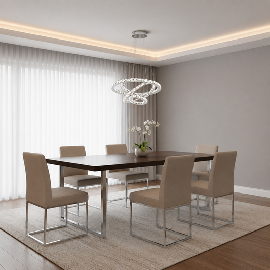 Lustra LED suspendata cu telecomanda si cristal PRISM LUMINIS 79W, 3 Cercuri, lumina Rece/Calda/Neutra, Dimabila, Crom, Inaltime Reglabila