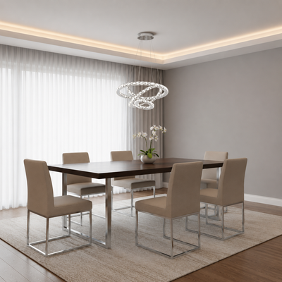 Lustra LED suspendata cu telecomanda si cristal PRISM LUMINIS 79W, 3 Cercuri, lumina Rece/Calda/Neutra, Dimabila, Crom, Inaltime Reglabila
