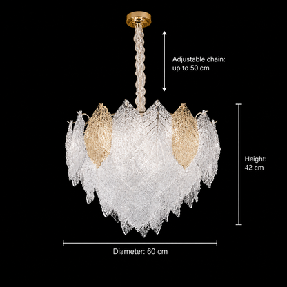 Candelabru Cristal LACE Eleganza 9xE14, Diametru 50cm, Inaltime 36cm, Auriu Lucios, Inaltime Reglabila, Design Elegant