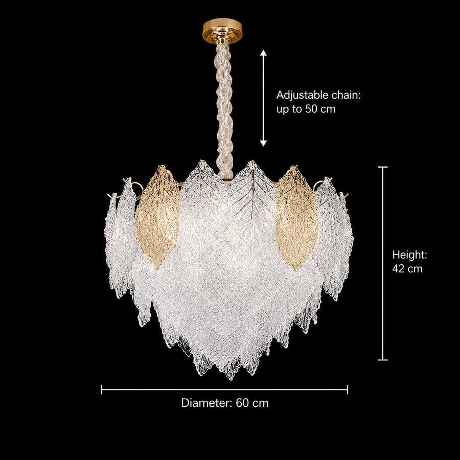 Candelabru Cristal LACE Eleganza 9xE14, Diametru 50cm, Inaltime 36cm, Auriu Lucios, Inaltime Reglabila, Design Elegant