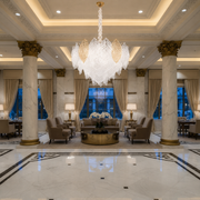 Candelabru Cristal LACE Eleganza 9xE14, Diametru 50cm, Inaltime 36cm, Auriu Lucios, Inaltime Reglabila, Design Elegant