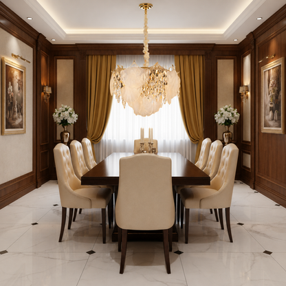 Candelabru Cristal LUXE Eleganza 9xE14, Diametru 50cm, Inaltime 33cm, Auriu Lucios, Inaltime Reglabila, Design Elegant