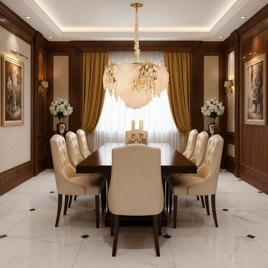 Candelabru Cristal LUXE Eleganza 9xE14, Diametru 50cm, Inaltime 33cm, Auriu Lucios, Inaltime Reglabila, Design Elegant