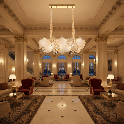 Candelabru Cristal LUXE Supremo, 11xE14, Dimensiuni 83x33 cm, Inaltime 28cm, Auriu Lucios, Inaltime Reglabila, Design Elegant