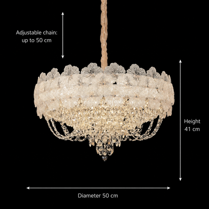 Candelabru Cristal CROWN Eleganza 9xE14, Diametru 50cm, Inaltime 41cm, Auriu Lucios, Inaltime Reglabila, Design Elegant