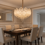 Candelabru Cristal CROWN Regalis 21xE14, Diametru 80cm, Inaltime 45cm, Auriu Lucios, Inaltime Reglabila, Design Elegant
