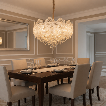 Candelabru Cristal CROWN Regalis 21xE14, Diametru 80cm, Inaltime 45cm, Auriu Lucios, Inaltime Reglabila, Design Elegant