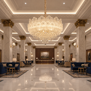 Candelabru Cristal CROWN Regalis 21xE14, Diametru 80cm, Inaltime 45cm, Auriu Lucios, Inaltime Reglabila, Design Elegant