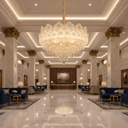 Candelabru Cristal CROWN Regalis 21xE14, Diametru 80cm, Inaltime 45cm, Auriu Lucios, Inaltime Reglabila, Design Elegant