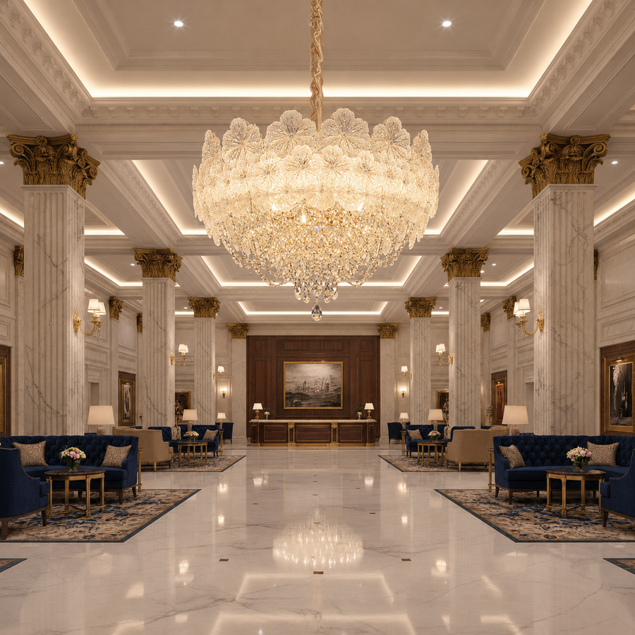 Candelabru Cristal CROWN Regalis 21xE14, Diametru 80cm, Inaltime 45cm, Auriu Lucios, Inaltime Reglabila, Design Elegant
