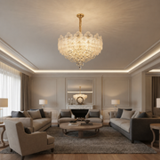Candelabru Cristal CROWN Regalis 21xE14, Diametru 80cm, Inaltime 45cm, Auriu Lucios, Inaltime Reglabila, Design Elegant