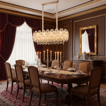 Candelabru Cristal CROWN Supremo 11xE14, Dimensiune 80x30 cm, Inaltime 33 cm, Auriu Lucios, Inaltime Reglabila, Design Elegant