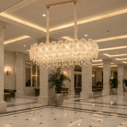Candelabru Cristal CROWN Supremo 11xE14, Dimensiune 80x30 cm, Inaltime 33 cm, Auriu Lucios, Inaltime Reglabila, Design Elegant