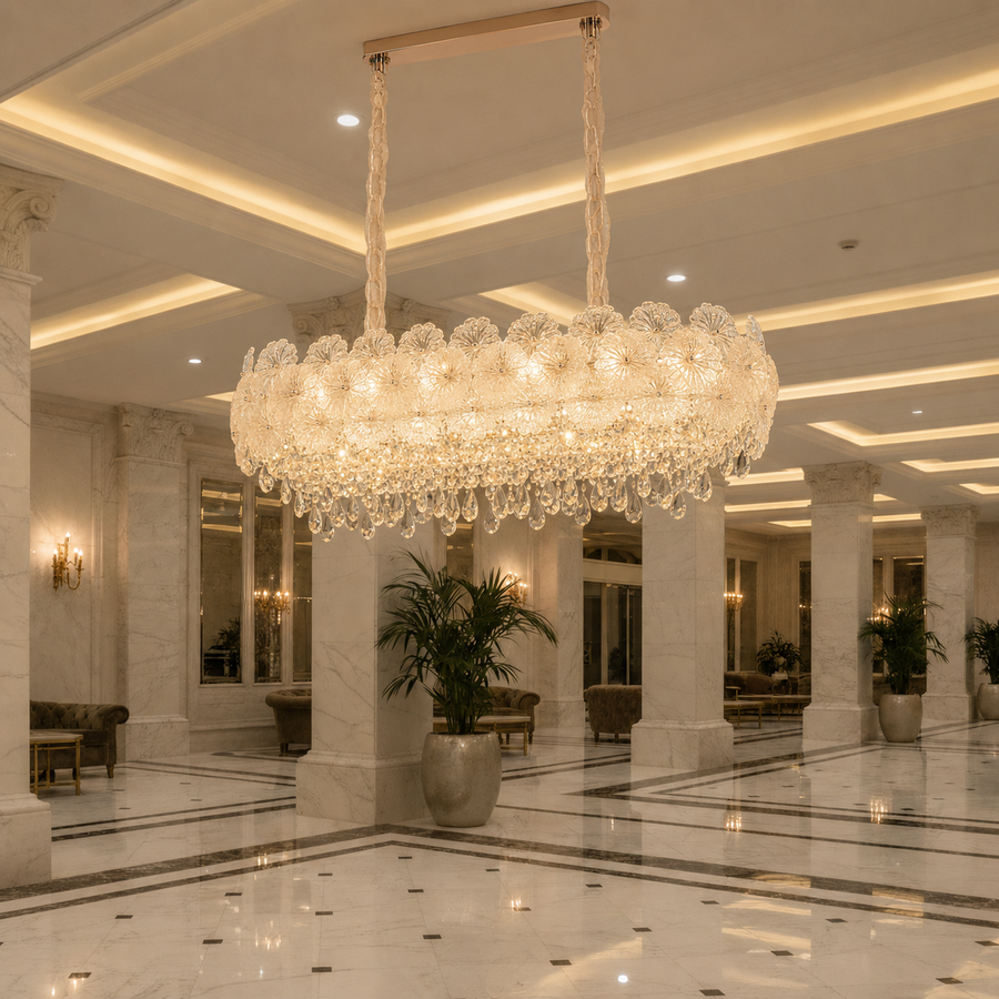 Candelabru Cristal CROWN Supremo 11xE14, Dimensiune 80x30 cm, Inaltime 33 cm, Auriu Lucios, Inaltime Reglabila, Design Elegant
