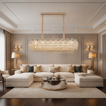 Candelabru Cristal CROWN Supremo 11xE14, Dimensiune 80x30 cm, Inaltime 33 cm, Auriu Lucios, Inaltime Reglabila, Design Elegant
