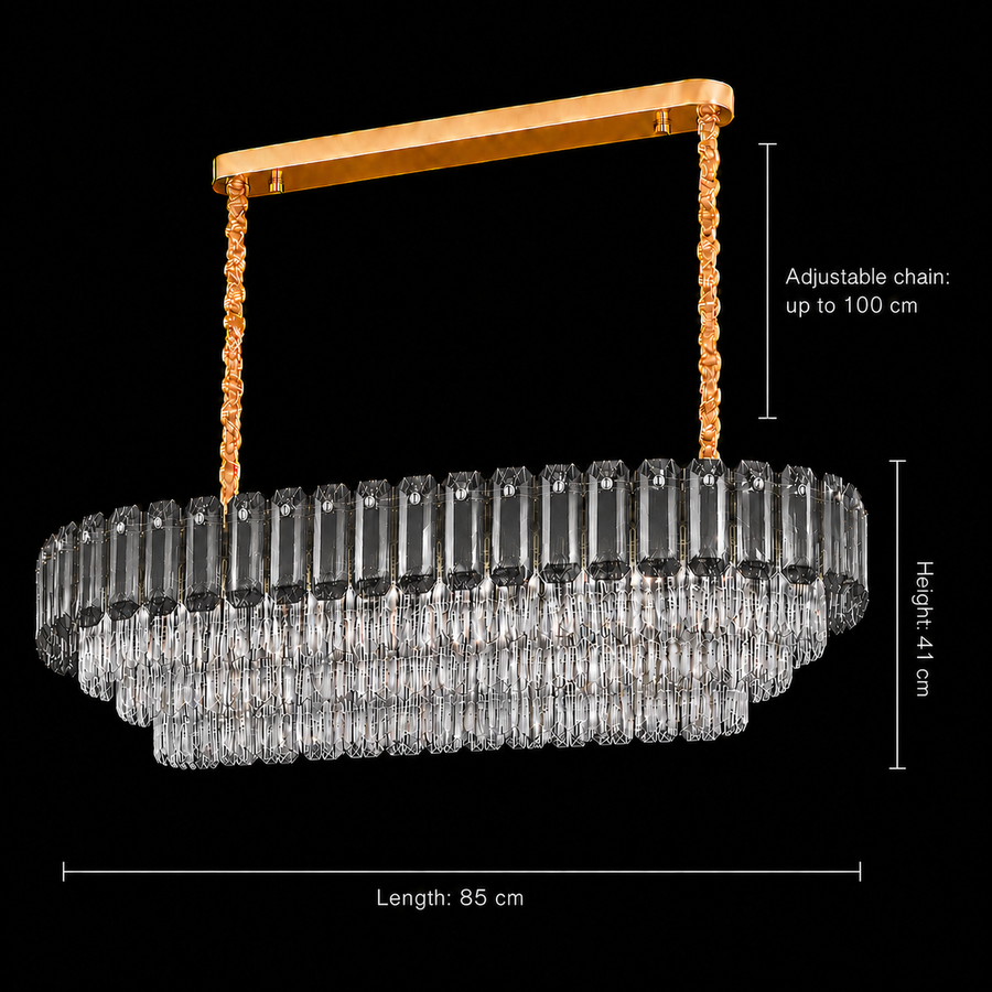 Candelabru Cristal AURUM Supremo 13xE14, Dimensiuni 85x35cm , Inaltime 41cm, Auriu Lucios, Inaltime Reglabila, Design Elegant