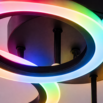 Lustra LED cu telecomanda BETTY 41W, 4 Cercuri, lumina Rece/Calda/Neutra/RGB, Dimabila, Negru