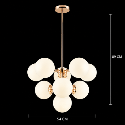 Lustra LED si plastic rotomulat ORBS Magno, 54cm, 9xE27, Globuri, Auriu