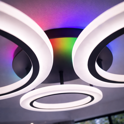 Lustra LED cu telecomanda BETTY 41W, 4 Cercuri, lumina Rece/Calda/Neutra/RGB, Dimabila, Negru