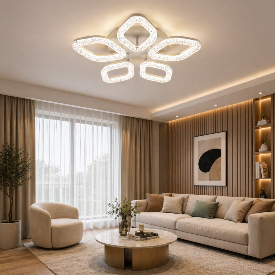 Lustra LED cu telecomanda, 67W, Lumina Rece/Calda/Neutra, Dimabila, Auriu