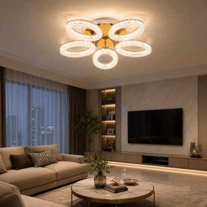 Lustra LED cu telecomanda, 66W, Lumina Rece/Calda/Neutra, Dimabila, Auriu