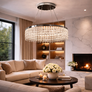 Candelabru LED cu Telecomanda, 98W, ROYALE Eleganza, Diametru 50 cm, Inaltime 120 cm, Lumina Rece/Neutra/Calda, Dimabila, Argintiu, Cristal, Metal