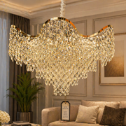 Candelabru Cristal VELOURA Supremo 28xE14, D100 cm, Auriu, Inaltime Reglabila, Metal si Cristal