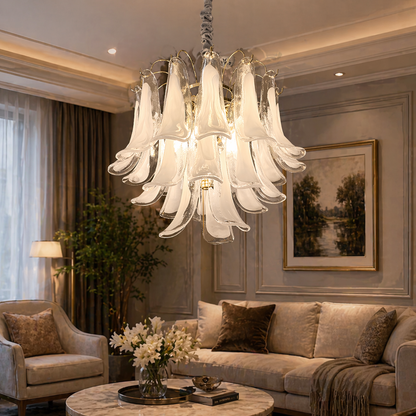 Candelabru Cristal LUMIERE Magno 7xE14, D60 cm, Alb, Inaltime Reglabila, Metal si Cristal