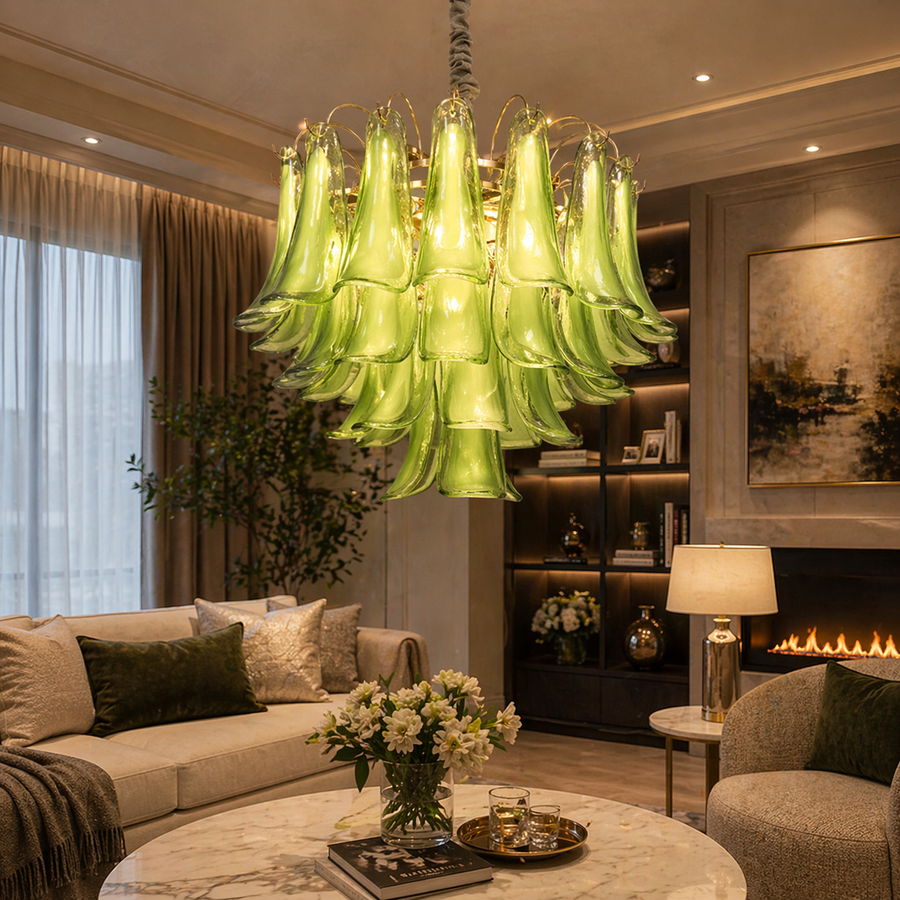 Candelabru Cristal VERDANT Magno 7xE14, D60 cm, Verde, Inaltime Reglabila, Metal si Cristal