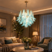 Candelabru Cristal AZURE Eleganza 4xE14, D50 cm, Albastru, Inaltime Reglabila, Metal si Cristal