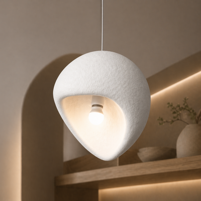 Lustra Moderna AERA, 30 cm, Suspendata, 1 X E27, Alb, Metal si Spuma, Inaltime Reglabila