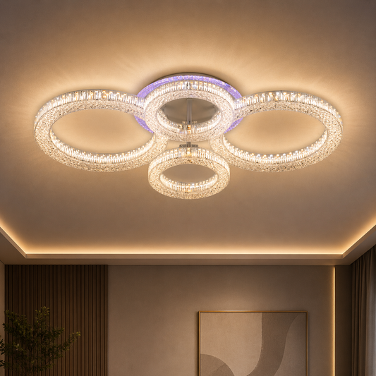 Lustra LED RONDA Magno cu telecomanda 78W, 4 Cercuri, lumina Rece/Calda/Neutra, Dimabila, Alb
