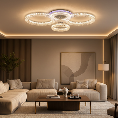 Lustra LED RONDA Magno cu telecomanda 78W, 4 Cercuri, lumina Rece/Calda/Neutra, Dimabila, Alb