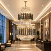 Candelabru Cristal VELIOR Regalis 29xE14, D80 cm, Auriu, Inaltime Reglabila, Metal si Cristal