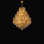 Candelabru Cristal TIER Regalis 21xE14, D80 cm, Auriu, Inaltime Reglabila, Metal si Cristal