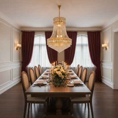 Candelabru Cristal EMPIRE Magno 10xE14, D60 cm, Auriu, Inaltime Reglabila, Metal si Cristal