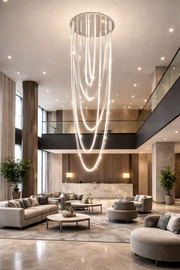 Candelabru LED VEIL, Diametru 80 cm, Inaltime 200 cm,  Lumina Rece/Neutra/Calda, Dimabila, Argintiu, Cristal, Metal